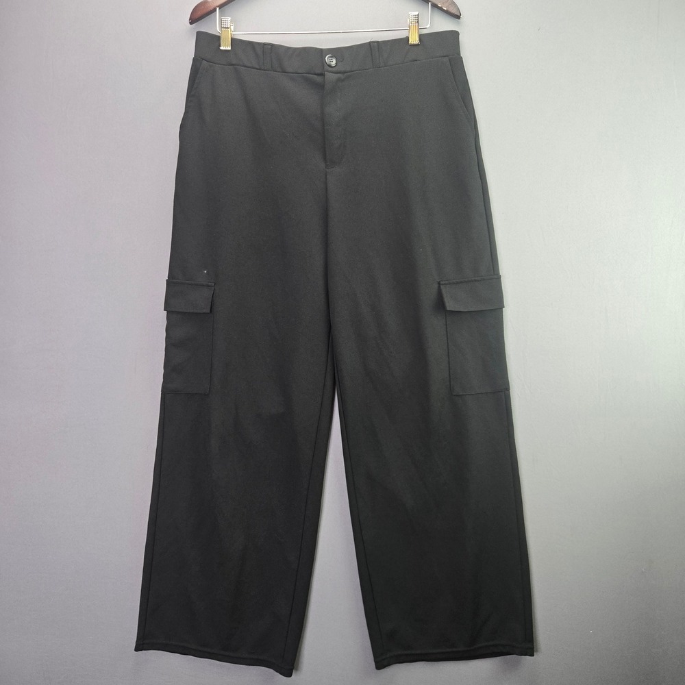 I BELIEVE Cargo Pants Wide Leg High Rise 2XL Black Stretch Utility Pockets